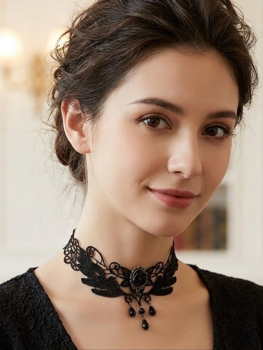 Retro Style Black Rose Collar Necklace Faux Fashion Jewelry